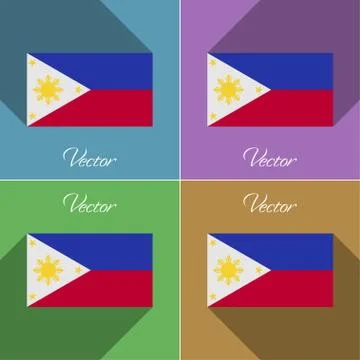 Flags Philippiines. Set of colors flat design and long shadows. Vector Stock Illustration
