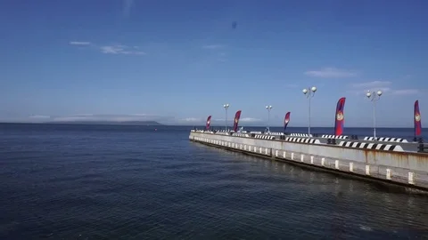 The flags on the pier Vídeo Stock 84346321