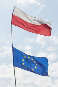 Flags of Poland and EU Stock Photos