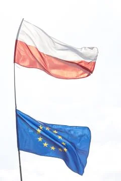 Flags of Poland and EU Stock Photos