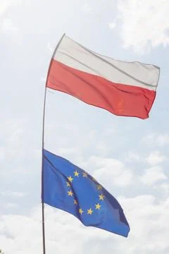 Flags of Poland and EU Stock Photos