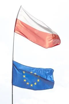 Flags of Poland and EU Stock Photos
