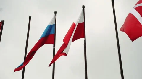 Flags on poles Stock Footage 132172917