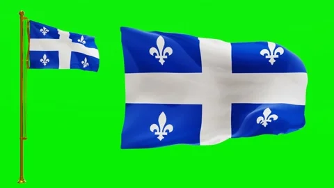 Flags of Quebec with Green Screen Chroma Key High Quality 4K UHD 60FPS Stock Footage 144209824