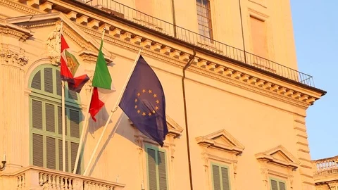 Flags on Quirinal Palace (Rome) Stock Footage 95976320