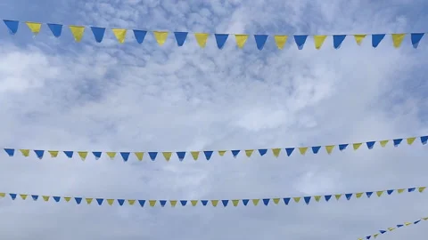 Flags on a rope sway in the wind Stock Footage 220955160