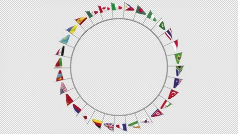 Flags rotating in circle – 3d render looped with alpha channel. 库存影片 333571816