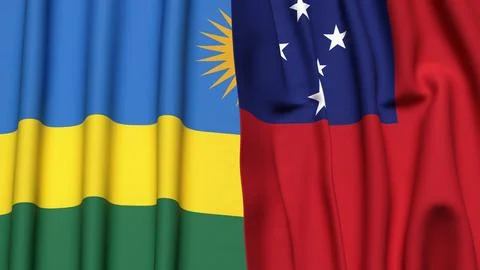 Flags of RWANDA and SAMOA with realistic cloth texture Stock Photos