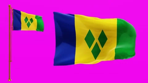 Flags of Saint Vincent and the Grenadines with Green Screen Chroma Key 4K Stock Footage 143536664