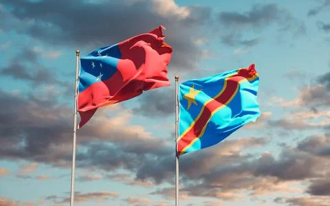 Flags of Samoa and DR Congo. Stock Photos