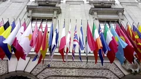 Flags from several nations in the wind Stock Footage 82339174