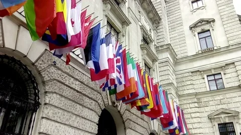 Flags from several nations in the wind Stock Footage 82339252