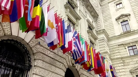 Flags from several nations in the wind Stock Footage 82339933