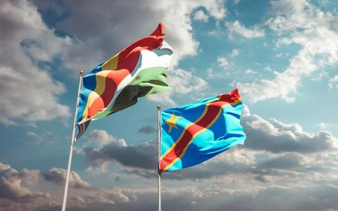 Flags of Seychelles and DR Congo. Stock Photos