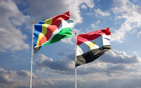 Flags of Seychelles and Egypt. Stock Photos