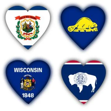 Flags in the shape of a heart, us states Stock Illustration
