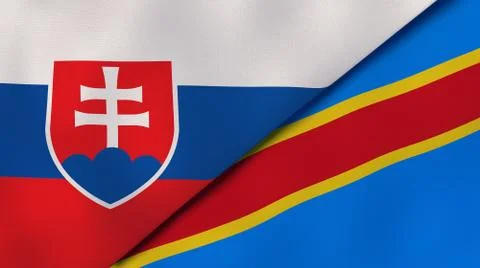 The flags of Slovakia and DR Congo. News, reportage, business background. 3d  Stock Illustration