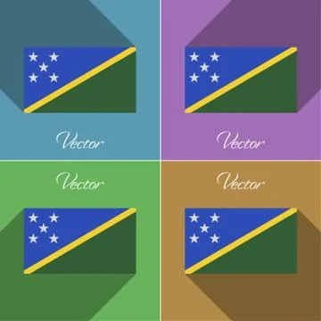Flags Solomon Islands. Set of colors flat design and long shadows. Stock Photos
