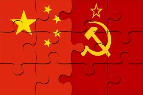 Flags of Soviet Union and China Jigsaw Puzzle Pieces Stock Illustration