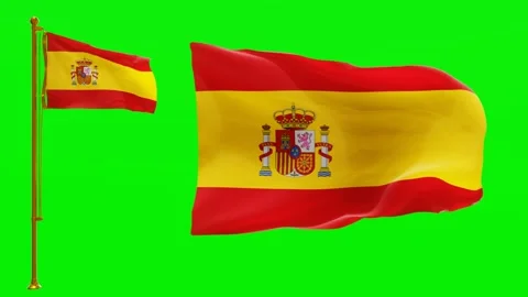 Flags of Spain with Green Screen Chroma Key High Quality 4K UHD 60FPS Stock Footage 144210027