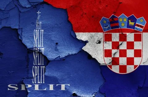 Flags of Split and Croatia painted on cracked wall Stockillustratie