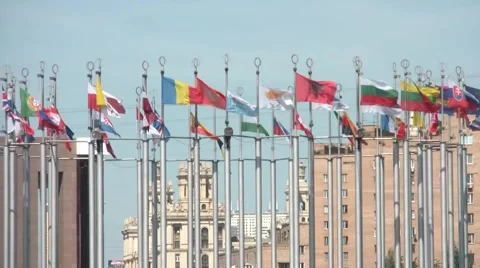 Flags At The Square Of Europe Stock-Footage 5736663