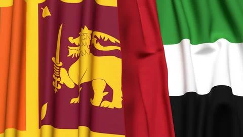 Flags of SRI LANKA and UAE with realistic cloth texture Stock Illustration