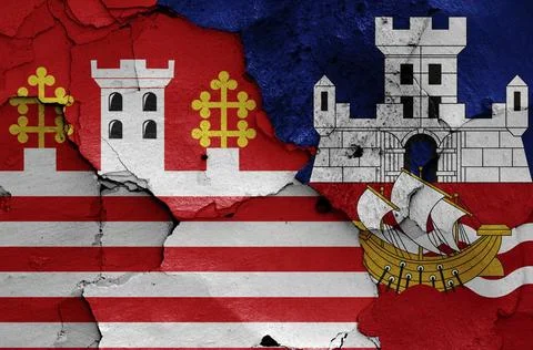 Flags of Stari Grad and Belgrade painted on cracked wall Stock Illustration