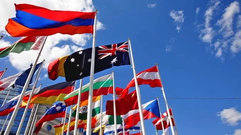 Flags of states on flagpoles Video stock 79041056
