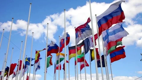 Flags of states on flagpoles Stock Footage 82652797