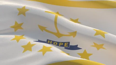 Flags of the states of USA. State of Rhode Island flag. 3D illustration. Ilustração Stock