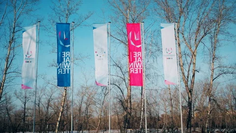 Flags of the student games in the Park Stock-Footage 103490560