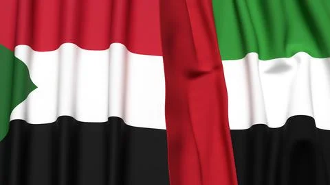 Flags of SUDAN and UAE with realistic cloth texture Stock Illustration