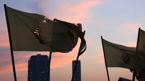 Flags at sunset in Thailand Stock Footage 103431342