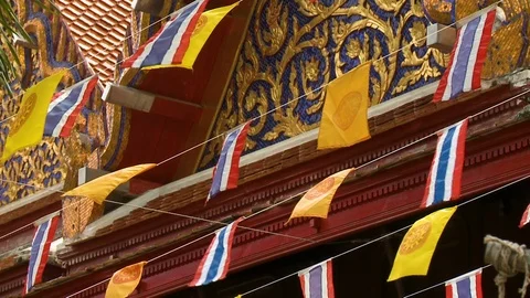 Flags suspended outside at a temple Stock Footage 120035860