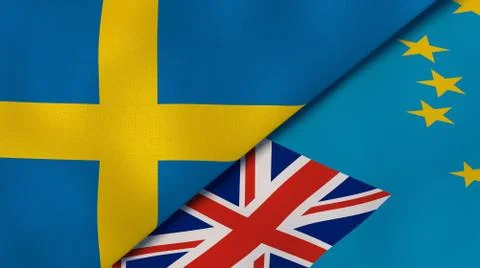 The flags of Sweden and Tuvalu. News, reportage, business background. 3d illu Stock Illustration