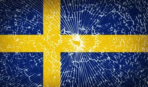 Flags Sweden with broken glass texture. Vector Illustrazione stock