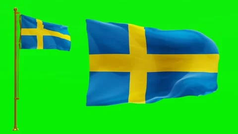 Flags of Sweden with Green Screen Chroma Key High Quality 4K UHD 60FPS Video stock 144208627