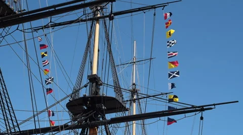 Flags on a Tall Ship Video stock 40492951