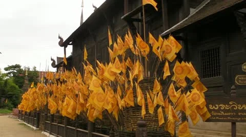 Flags at the Temple (Wat Phan Tao) Stock Footage 11213290