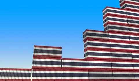 Flags of Thailand on cargo containers making a rising graph. Industrial growth Illustration