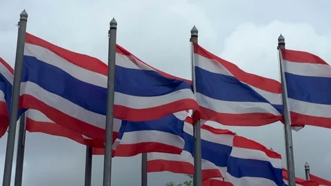 The flags of Thailand waving in the wind Stock Footage 81227839