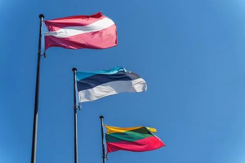 The flags of the three Baltic countries, Lithuania, Latvia and Estonia flutter Stock Photos