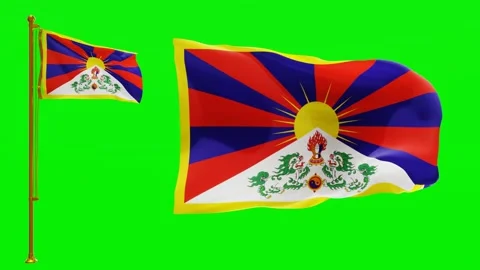 Flags of Tibet with Green Screen Chroma Key High Quality 4K UHD 60FPS Stock Footage 144208821