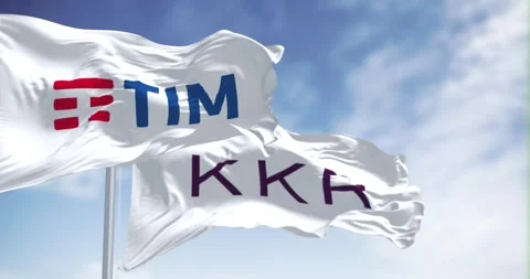 Flags of TIM and KKR waving on a clear day Stock Footage 255150972