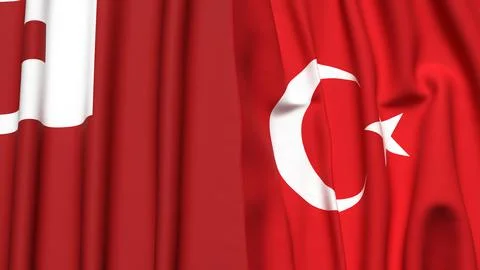 Flags of TONGA and TURKEY with realistic cloth texture Stock Photos
