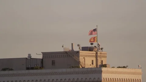 FLAGS ON TOP OF BUILDING Stock-Footage 117210654
