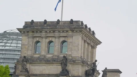 Flags on the top of the white building in Berlin Stock Footage 78882929