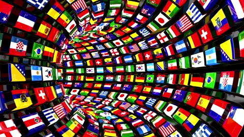 Flags Tunnel in a 3D animation Stock Footage 234823525