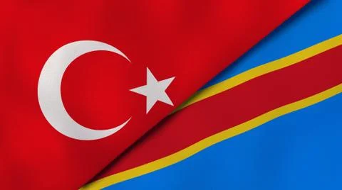 The flags of Turkey and DR Congo. News, reportage, business background. 3d il Stock Illustration